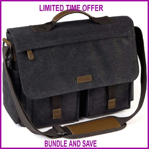 Vintage Water Resistant Canvas Messenger Bag for 15.6 Laptop Briefcase